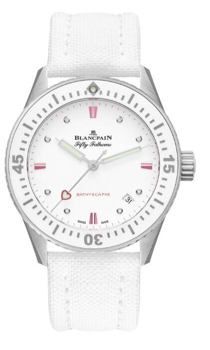 Review Blancpain Fifty Fathoms Bathyscaphe Valentines Day Replica Watch 5100A-1127-W52A - Click Image to Close